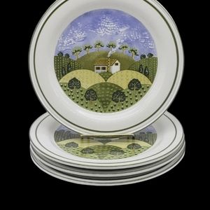 Retro Sango Stone Country Cottage Dinner Plates~set of 4~EUC